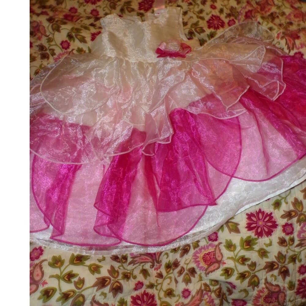Nannette girl party dress pink and white with 3d flower accent size 5